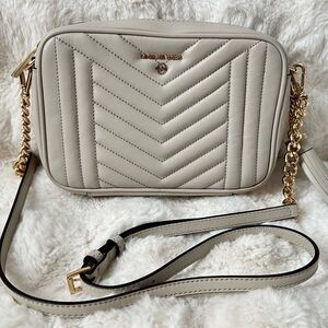 Michael Kors Cream and Gold Chevron Crossbody Bag